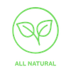 Green circle icon representing all natural ingredients