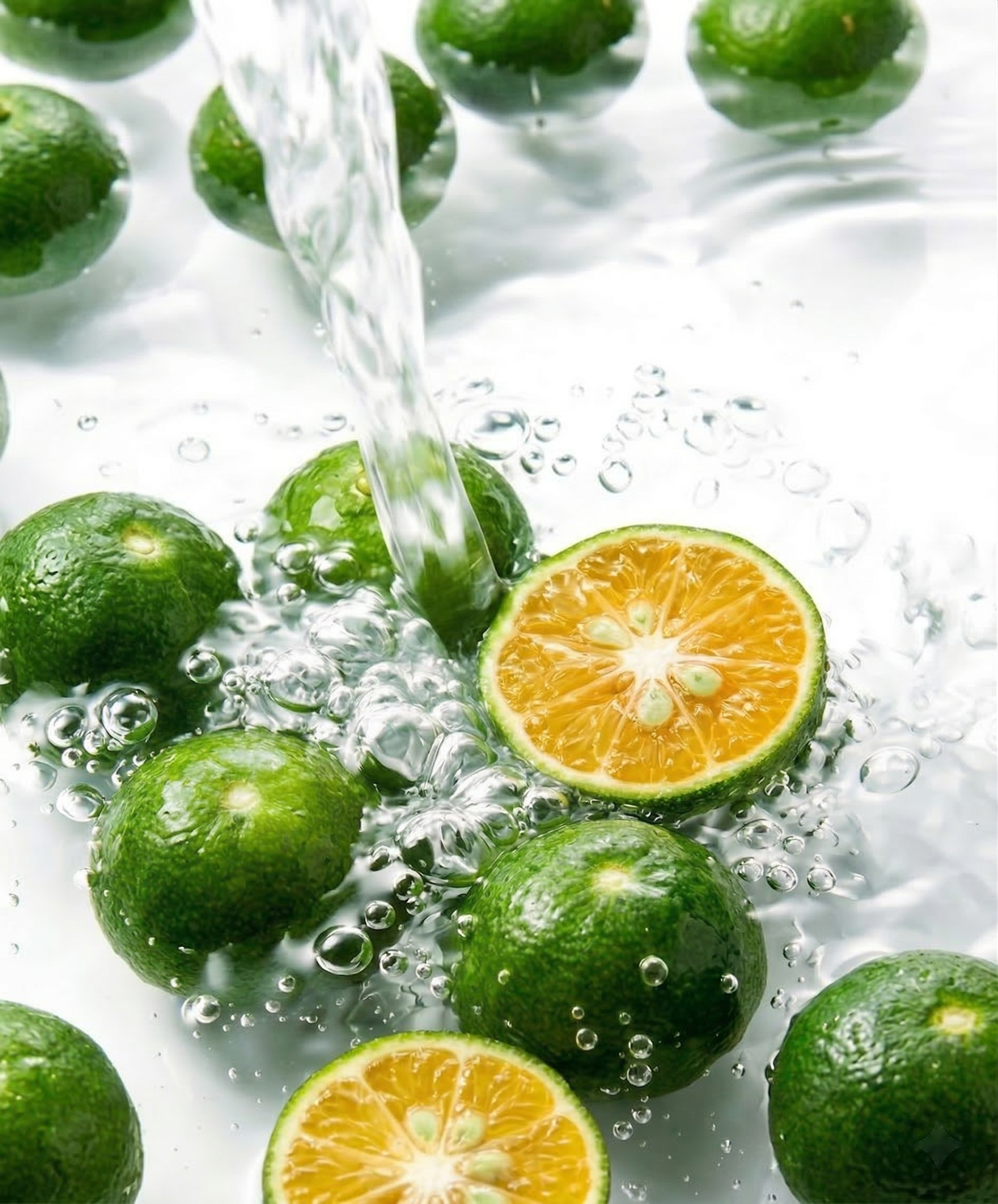 Fresh shikuwasa with water splash